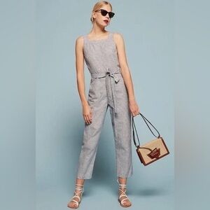 Reformation Clearwater Striped Square Neck Open Back Belted Jumpsuit